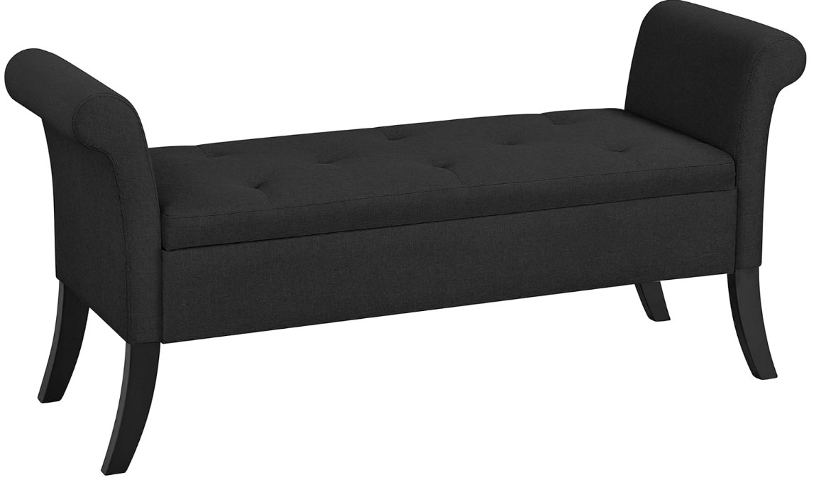 52in Ottoman Bench Folding Storage Ottoman Bench Tufted Fabric Entryway Bench with Arms Footstool with Large Storage Foot Rest Seat Rolled Arms Cushioned Ottoman Black