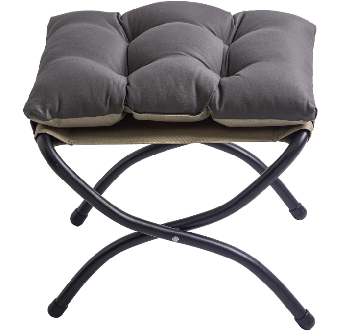 15" Folding Foot Stool for Patio, Small Accent Outdoor Ottoman, Metal Frame Foldable Foot Rest, Upholstered Morden Folding Footstool for Home Living Room Bedroom Washable Dark Grey