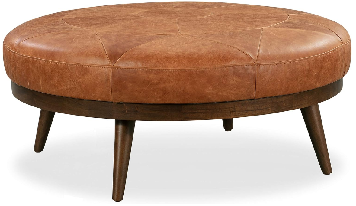  Modern Leather Ottoman Pouf (Cognac Tan)