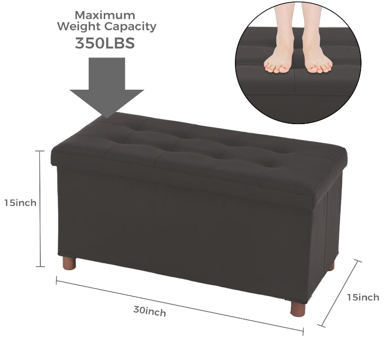 Ottoman Storage Bench for Living Room Storage Ottoman with Tray Bedroom Foot Stool Storage Ottomans Coffee Table Lid Storage Footstool with Legs end of Bed Faxu Leather 30" Inch (L-Grey)