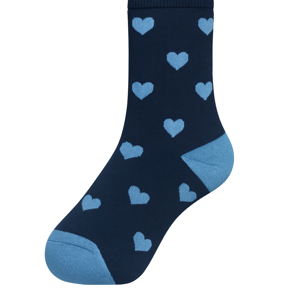Meia azul com corações
