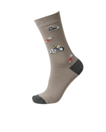 Meia cinza claro com ilustrações de motas