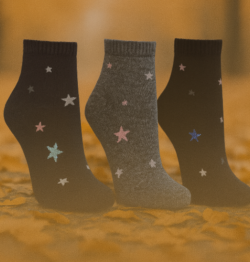 Conjunto de 3 Pares de Meias de tornozelo com estrelas