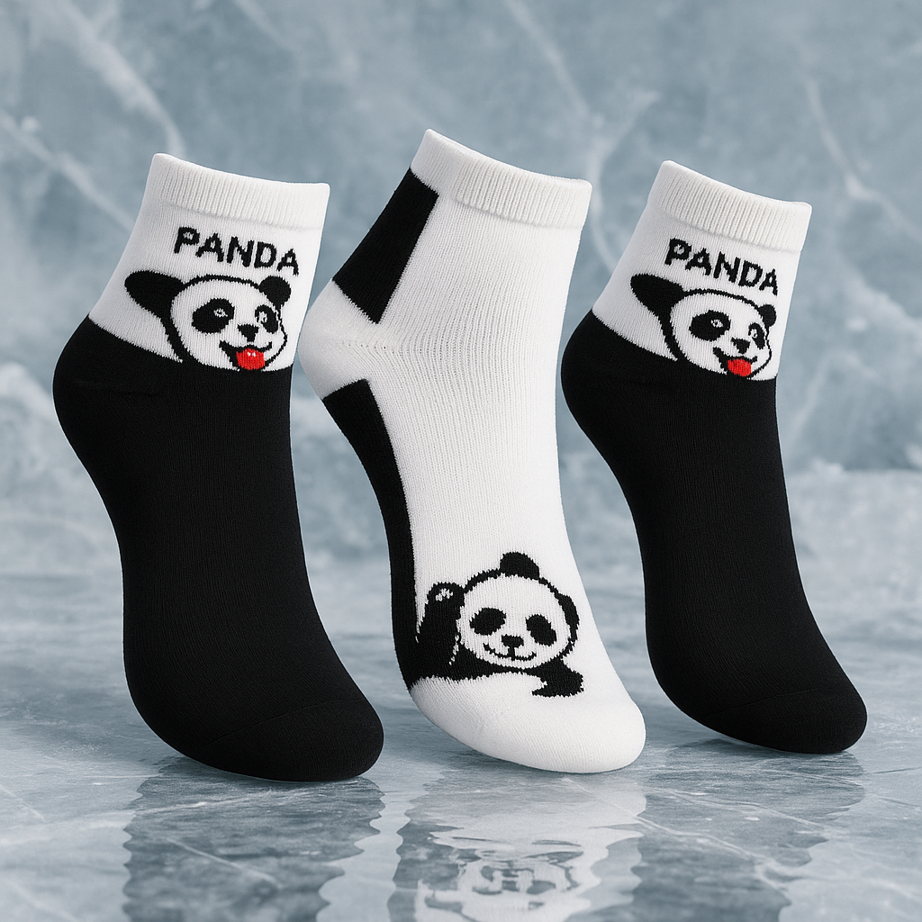 Conjunto de 3 pares de Meias divertidas com estampa de Panda