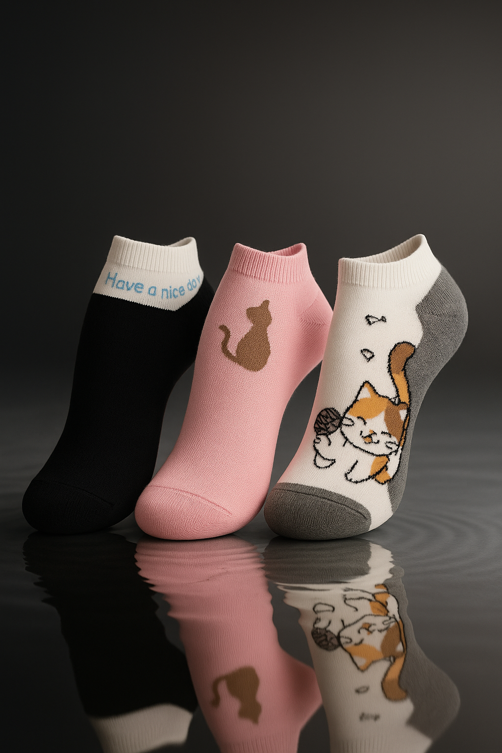 Conjunto de 3 Pares de Meias divertidas com tema de gato