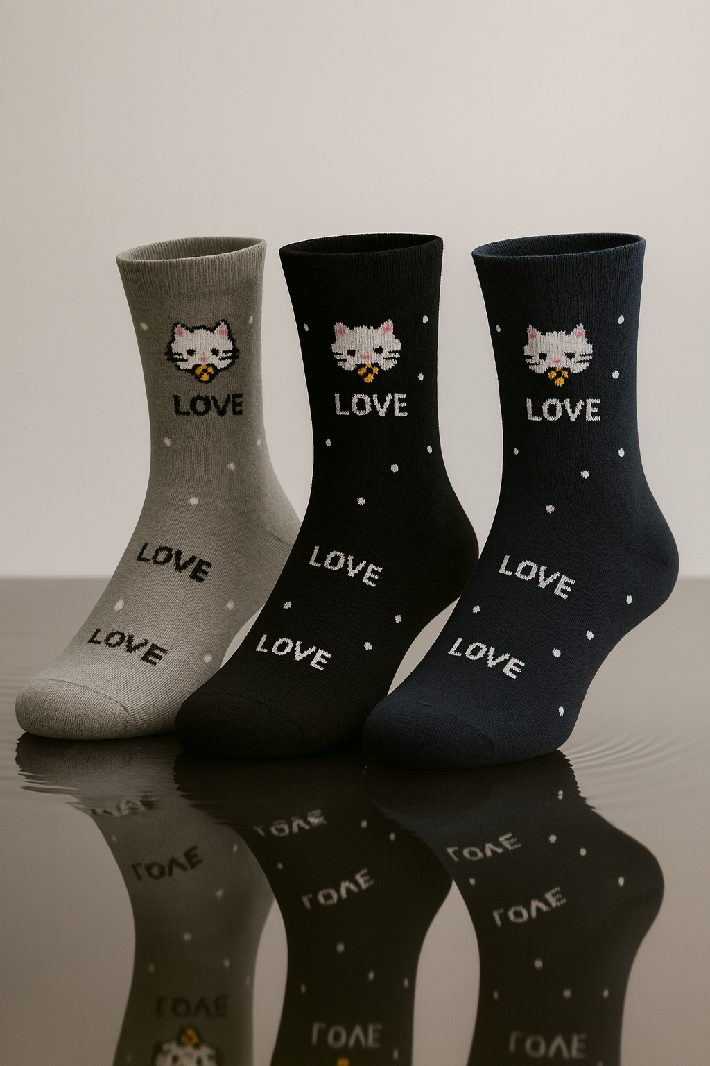 Conjunto de 3 pares de meias estampadas de gato