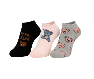 Conjunto de 3 pares de Meias divertidas com estampa de ursinho