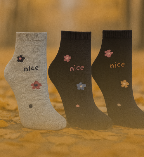 Conjunto de 3 Pares de Meias femininas estampadas