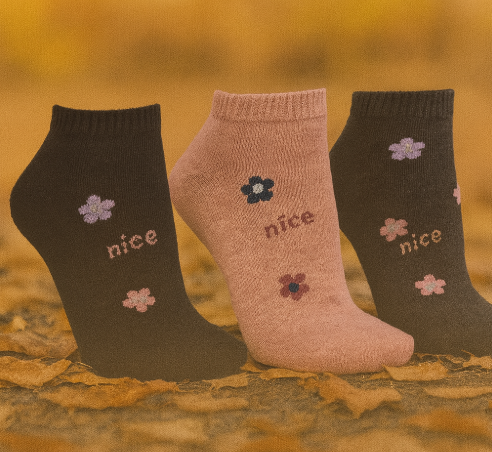 Conjunto de 3 Pares de Meias femininas estampadas