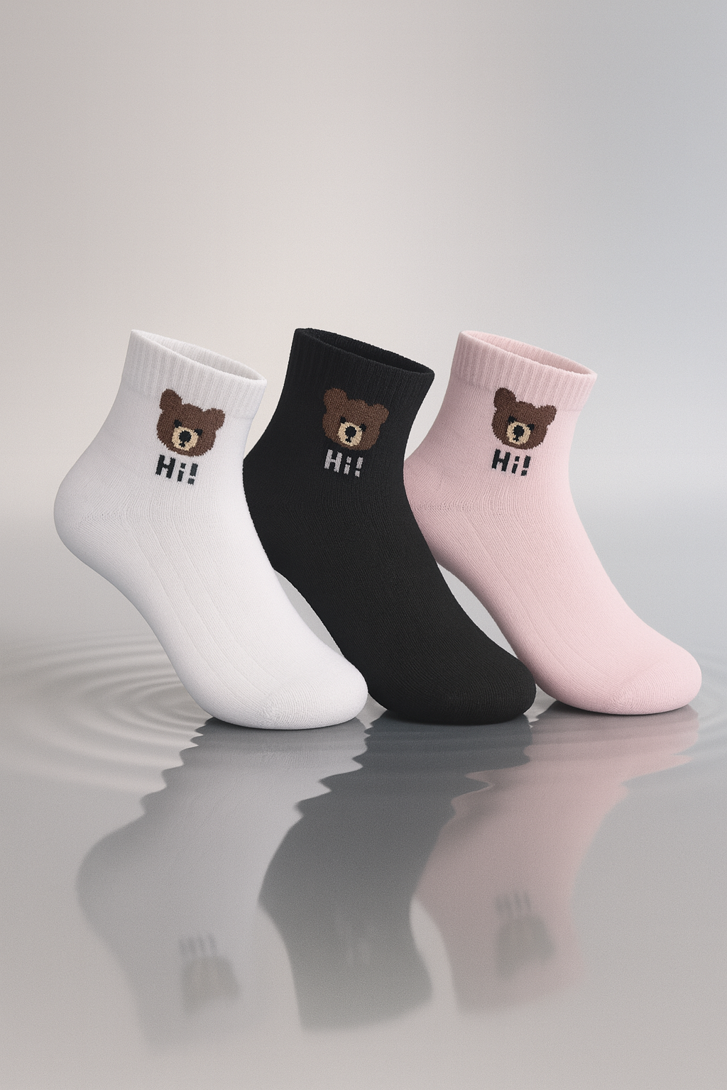 Conjunto de 3 Pares de Meias com Estampa de Urso