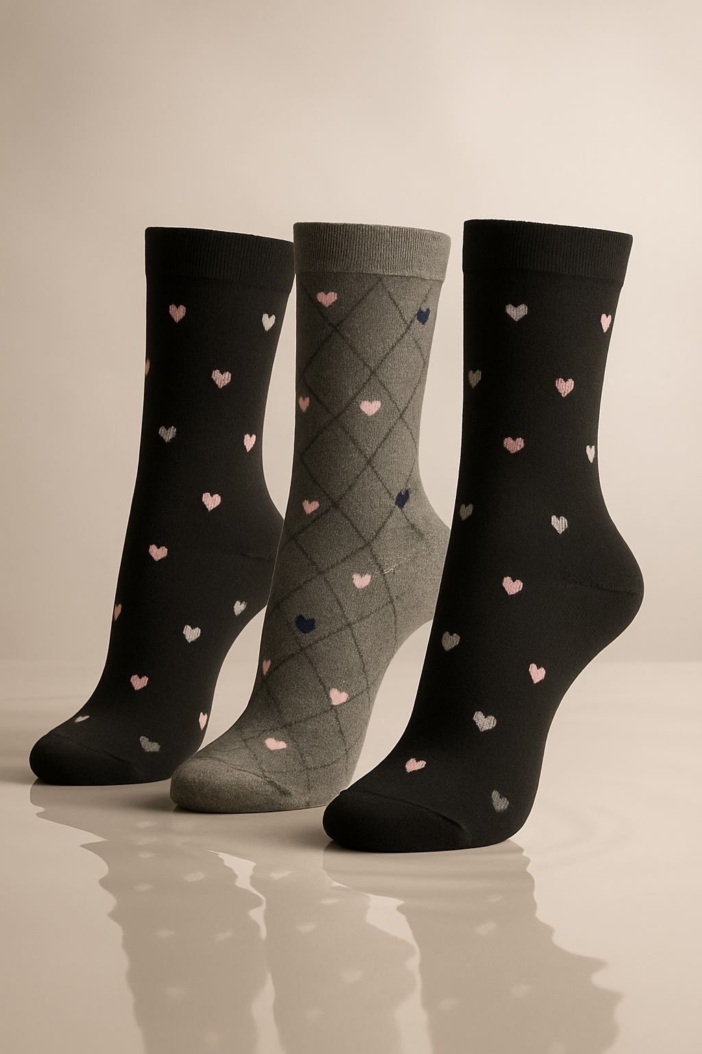 Conjunto de 3 Pares de Meias femininas estampadas