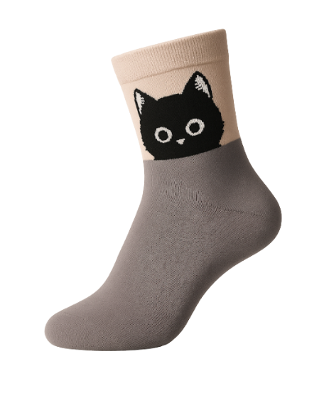 Meia Cinza com desenho de gato