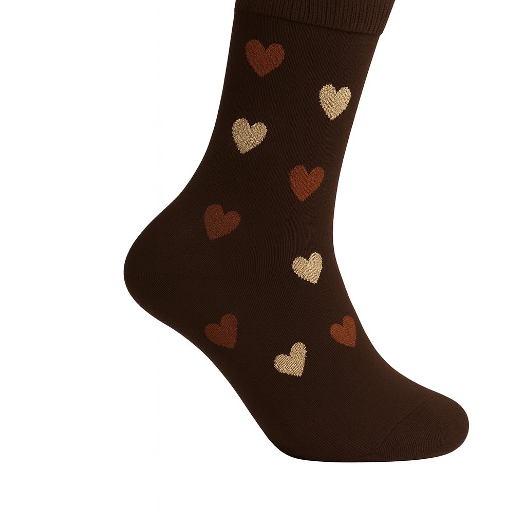 Meia castanha escura com corações