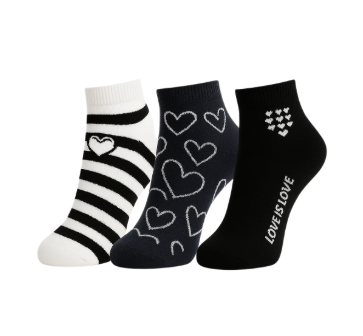 Conjunto de 3 pares de meias de Algodão com Estampas de Corações
