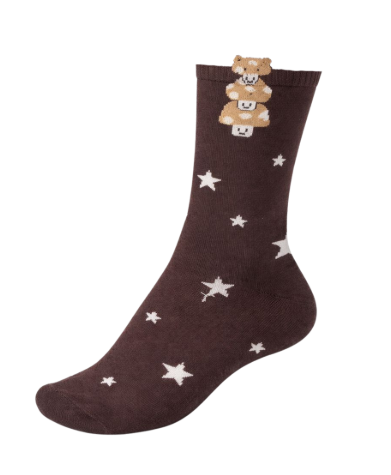 Meia castanha com Ursinhos e estrelas
