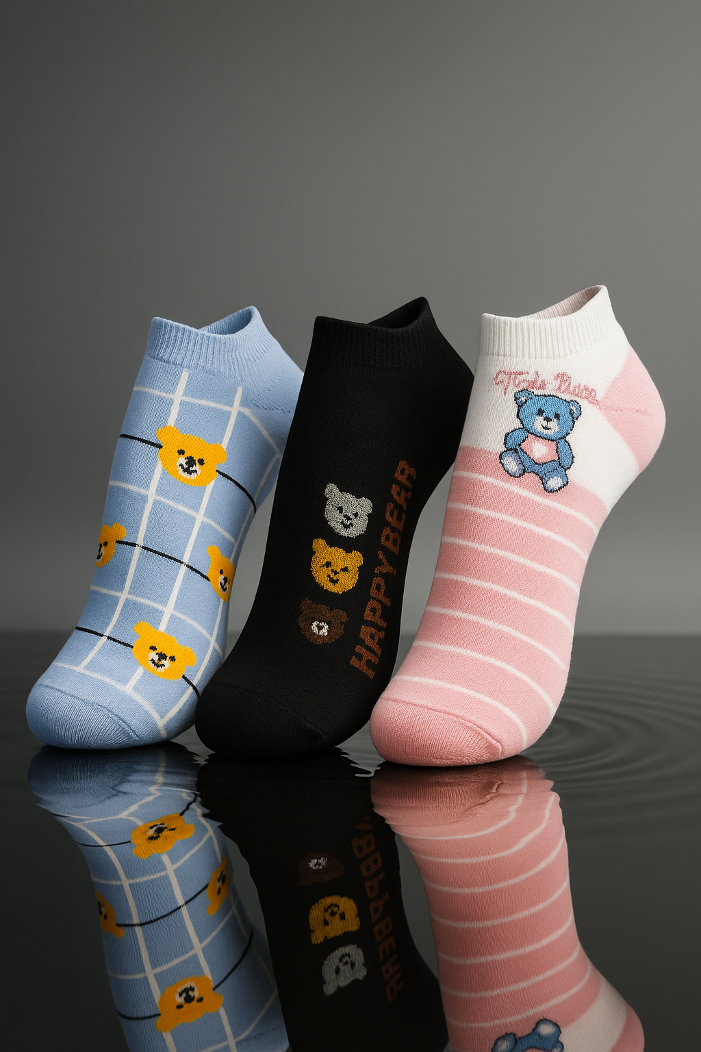 Conjunto de 3 pares de Meias divertidas com estampa de ursinho