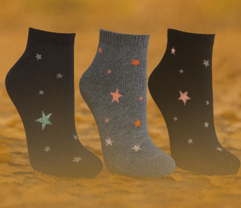 Conjunto de 3 Pares de Meias estampadas com estrelas