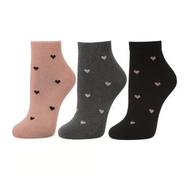 Conjunto de 3 Pares de Meias Femininas de Cano Baixo com Corações
