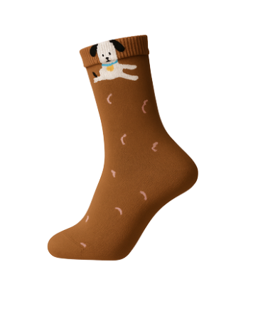 Meia castanha com desenho de cachorro