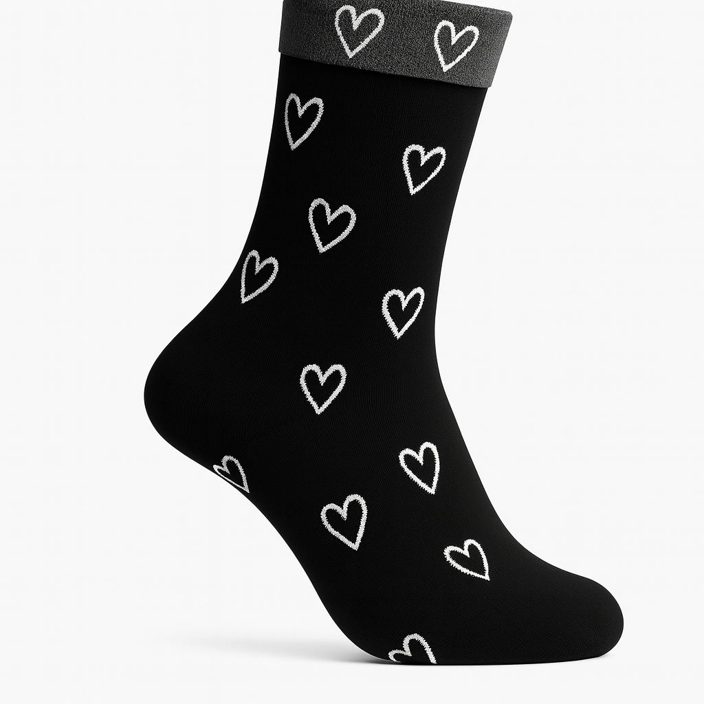 Meia preta com corações