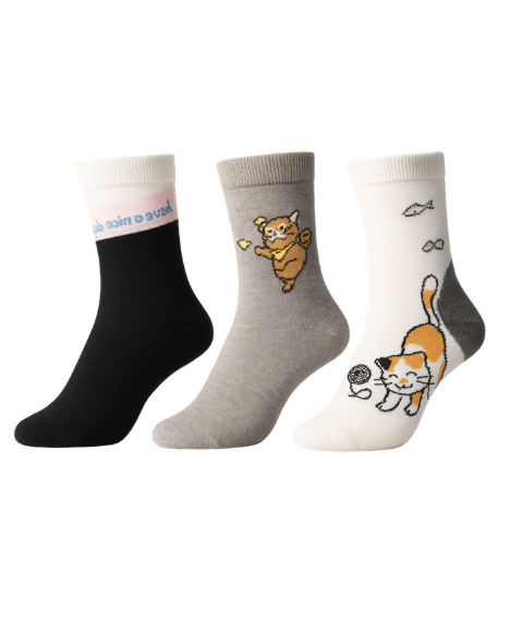 Conjunto de 3 Pares de Meias divertidas com gato