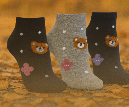 Conjunto de 3 Pares de Meias estampadas com ursinho