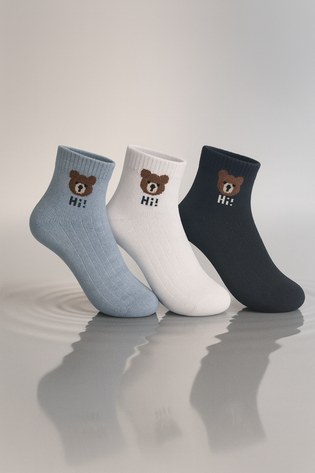 Conjunto de 3 pares de Meias com Estampa de Urso
