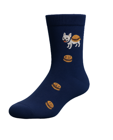Meia Azul com Cachorro e Hambúrgeres
