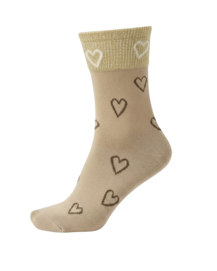 Meia bege com corações