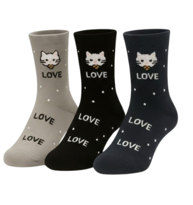 Conjunto de 3 pares de meias estampadas de gato