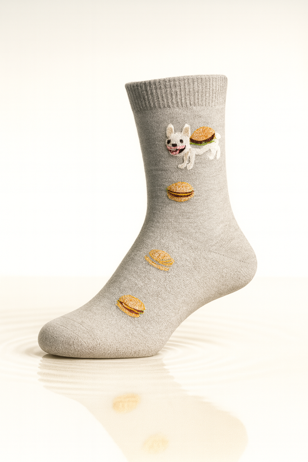 Meia Cinza com Cachorro e Hambúrgueres