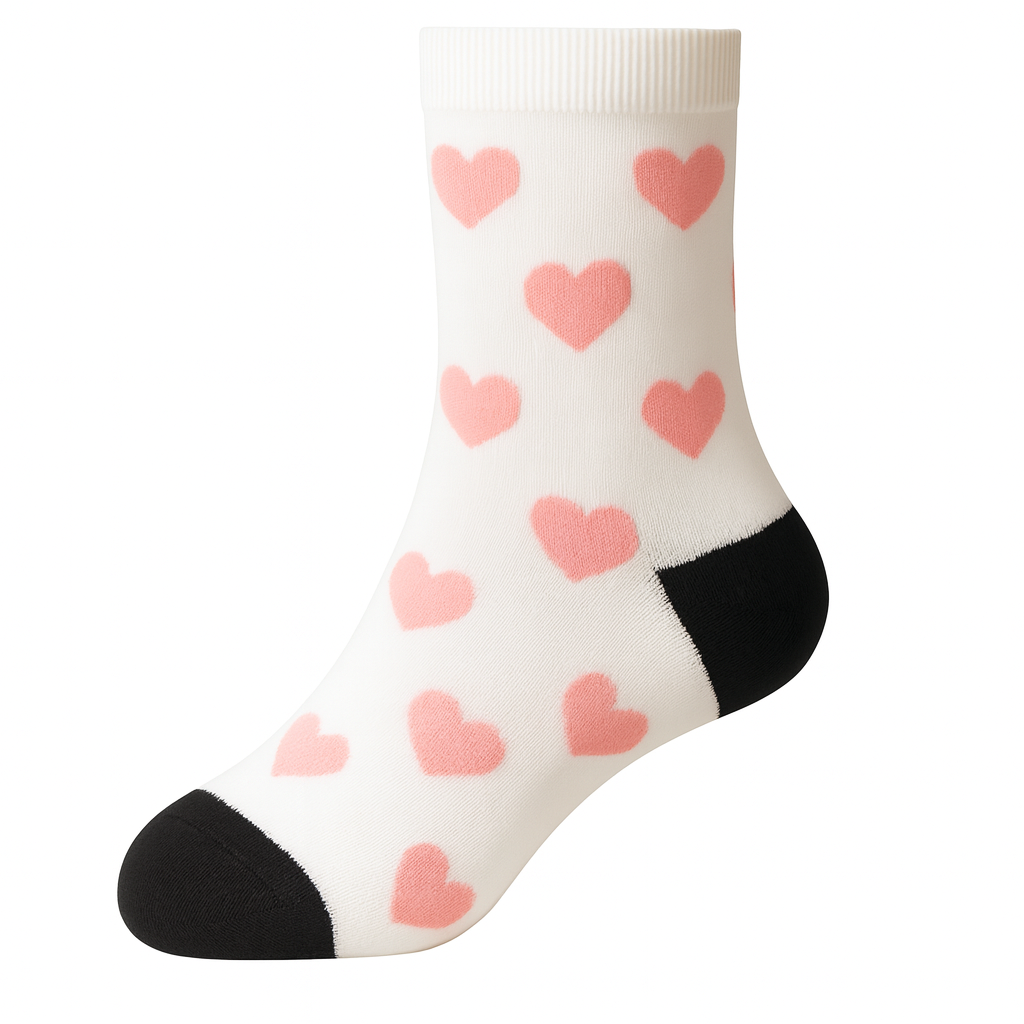 Meia branca com corações 