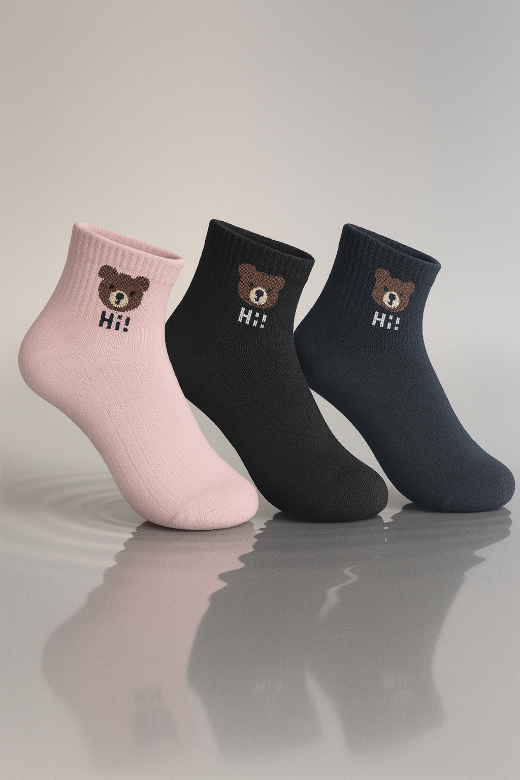 Conjunto de 3 Pares de Meias com Estampa de Urso