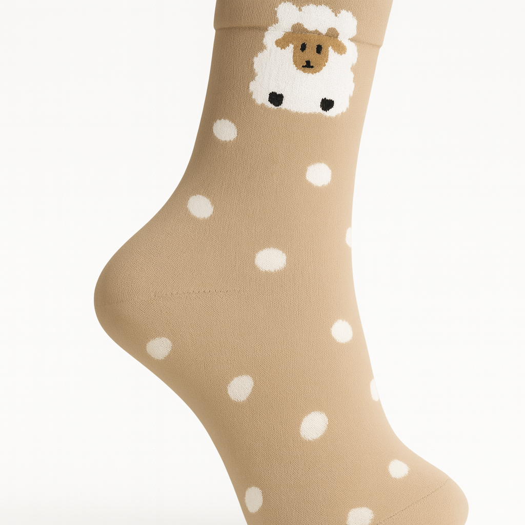 Meia castanha com desenho de ovelha