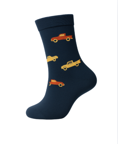 Meia azul com ilustrações de motas