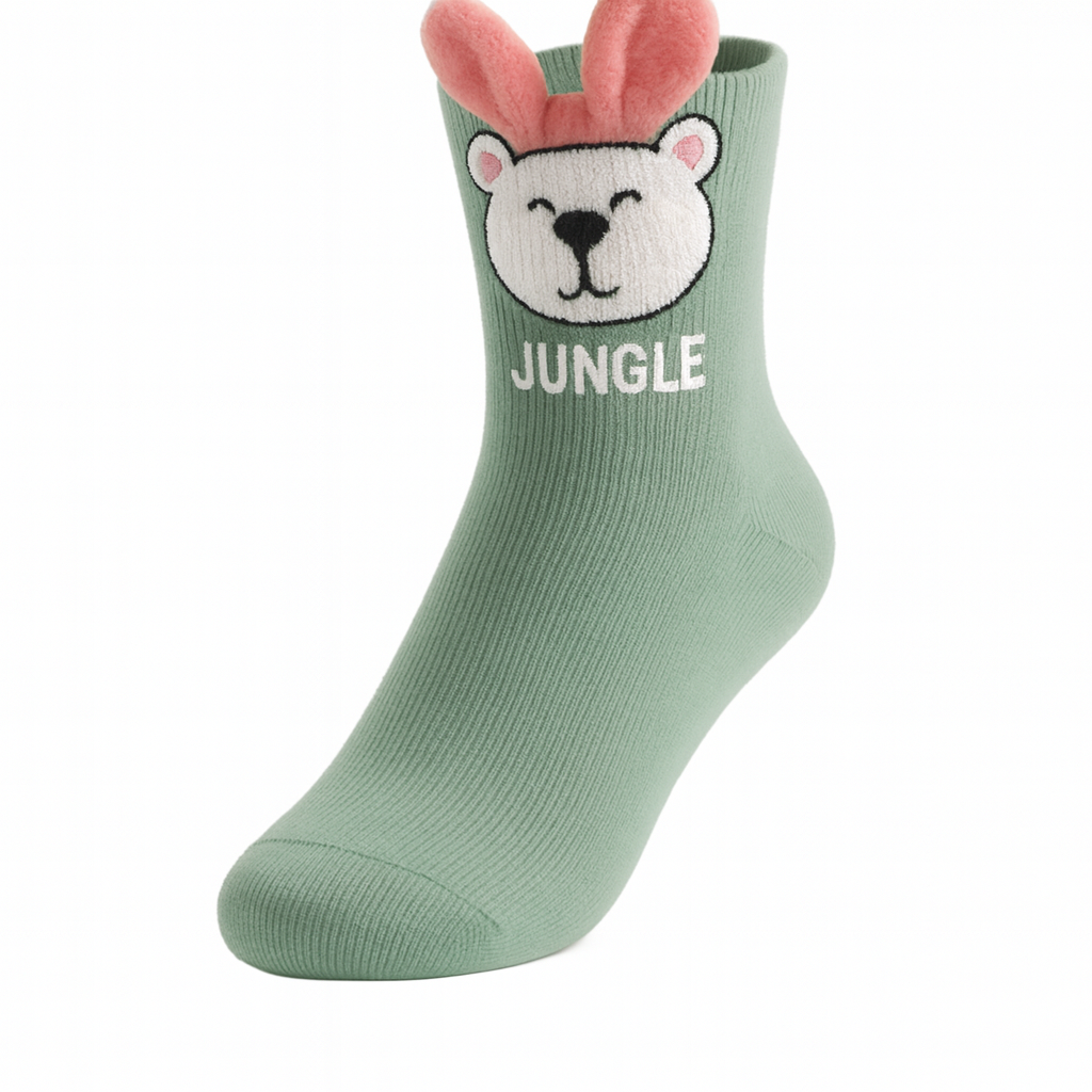 Meia verde com urso