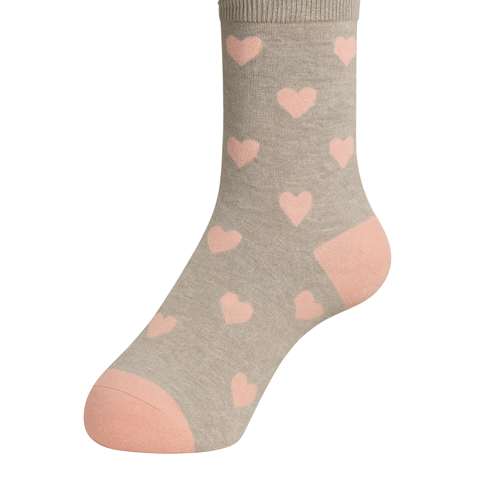 Meia Cinza Claro com Corações 
