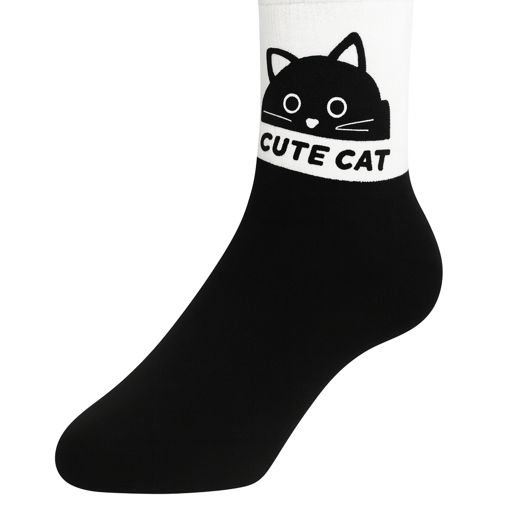Meia divertida com desenho de gato