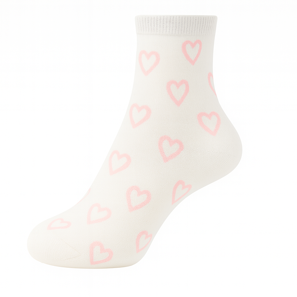 Meia branca com corações