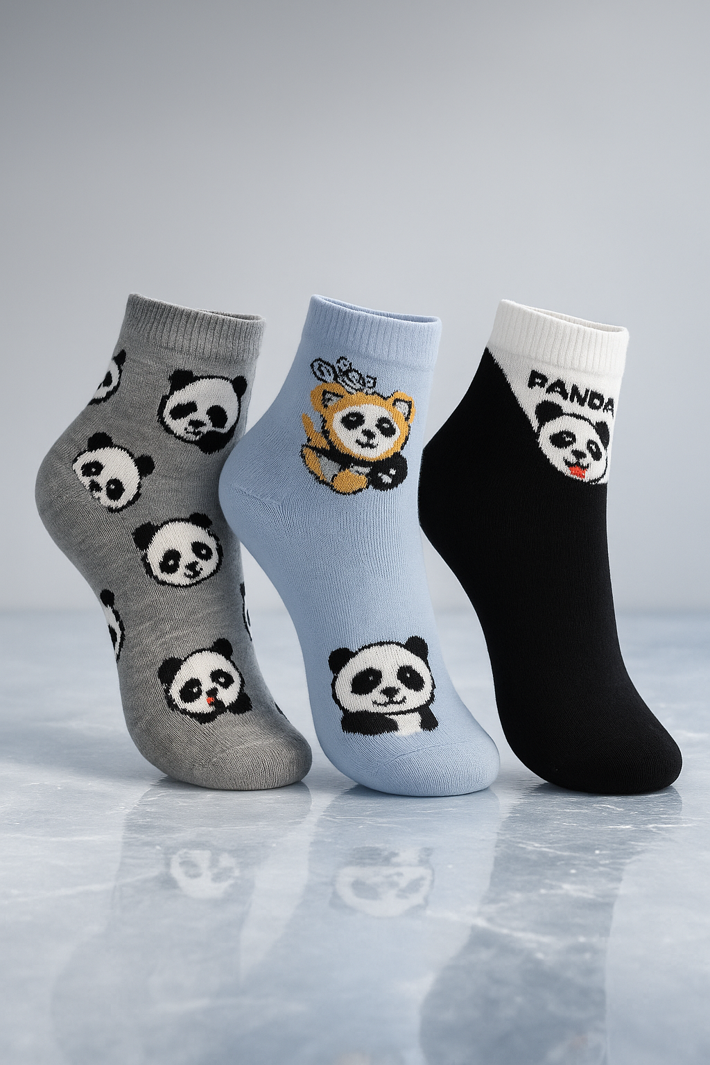 Conjunto de 3 Pares de Meias divertidas com estampas de panda