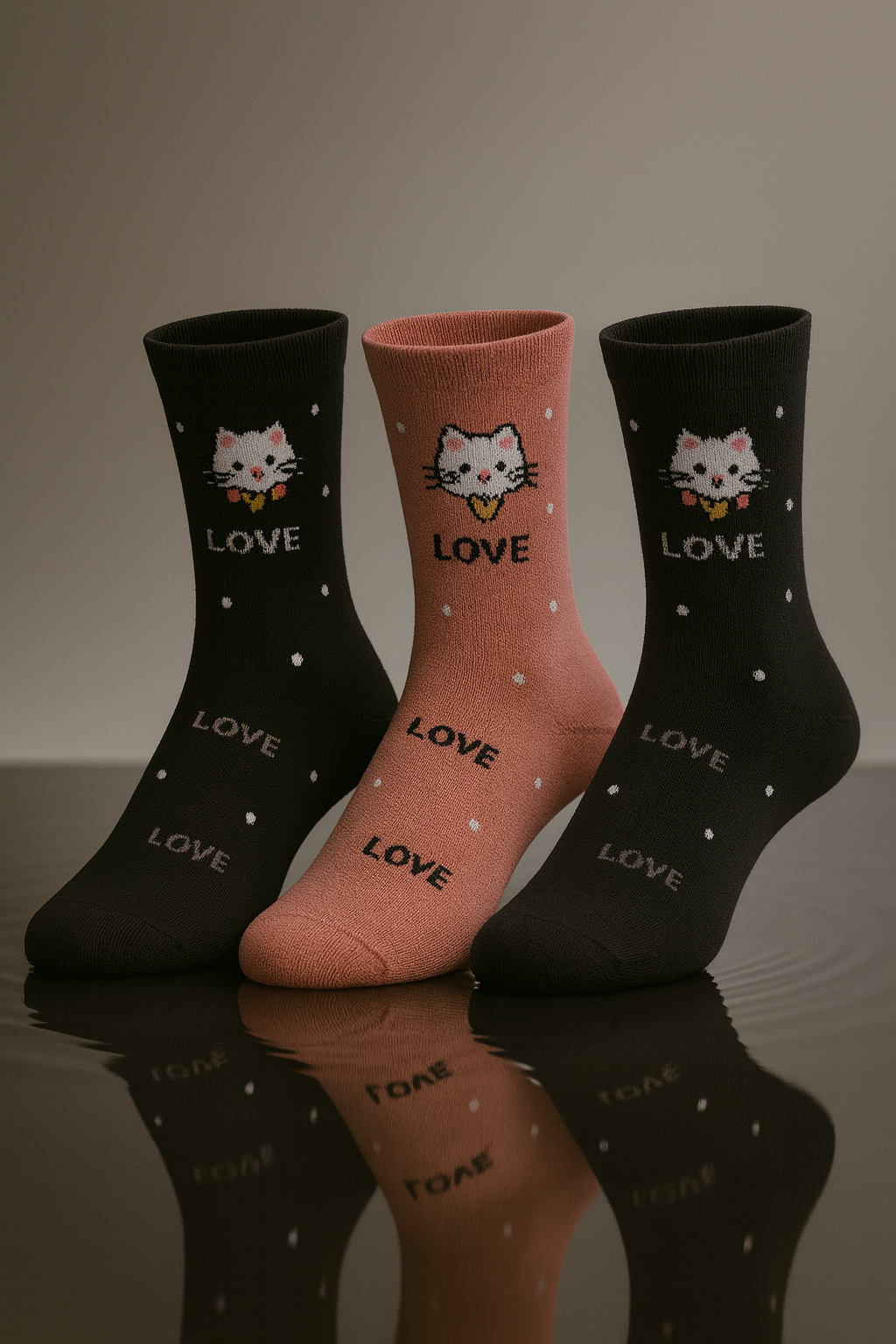 Conjunto de 3 pares de meias estampadas de gato