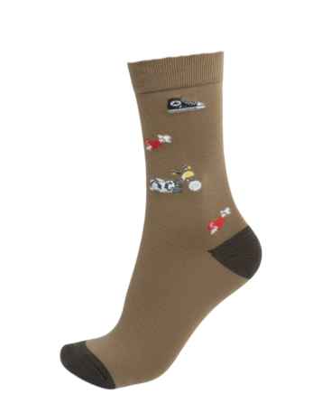 Meia  castanha com ilustrações de motas