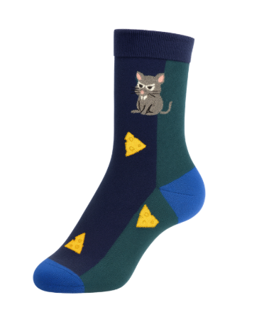 Meia divertida com rato e queijo