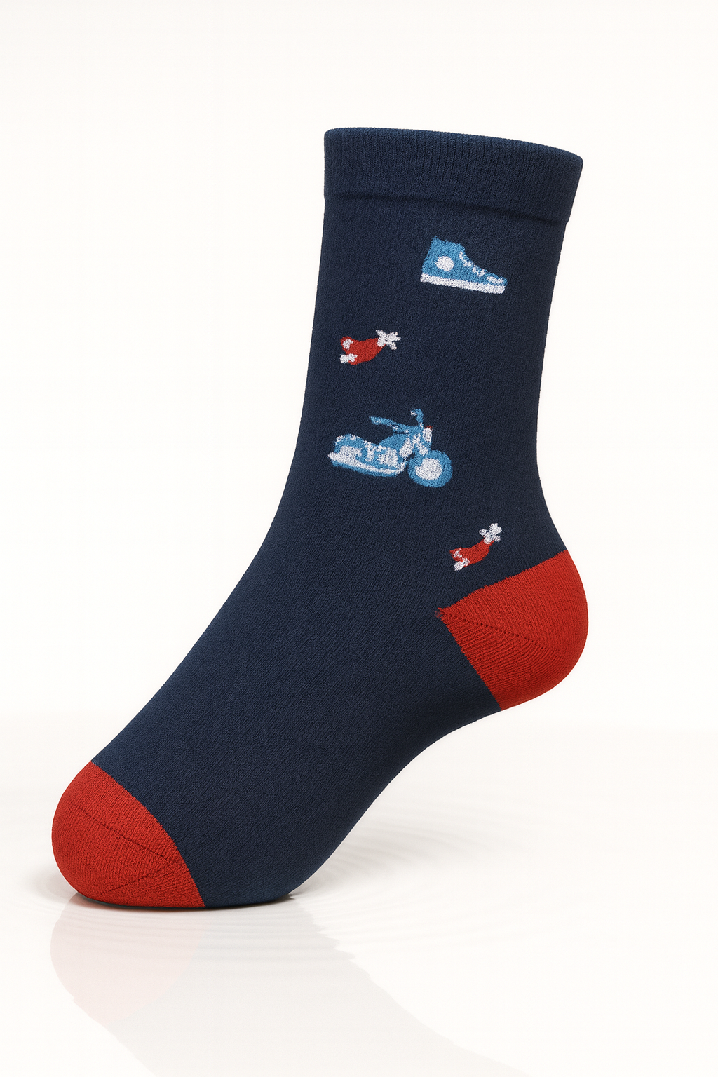 Meia estampada azul com ilustrações