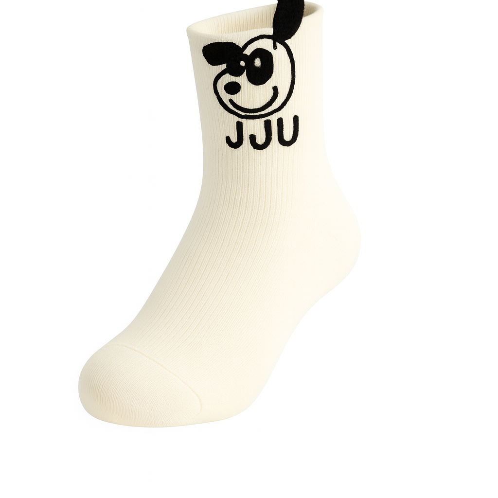 Meia branca com cão super divertida 