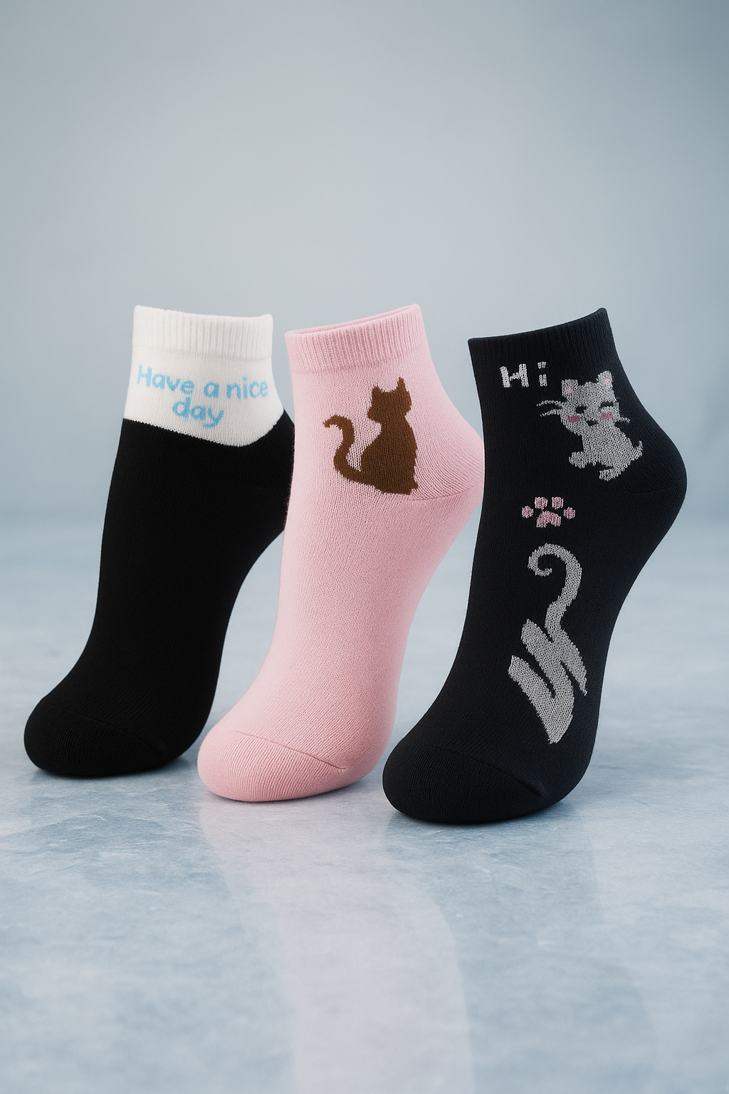 Conjunto de 3 Pares de Meias divertidas com gatos
