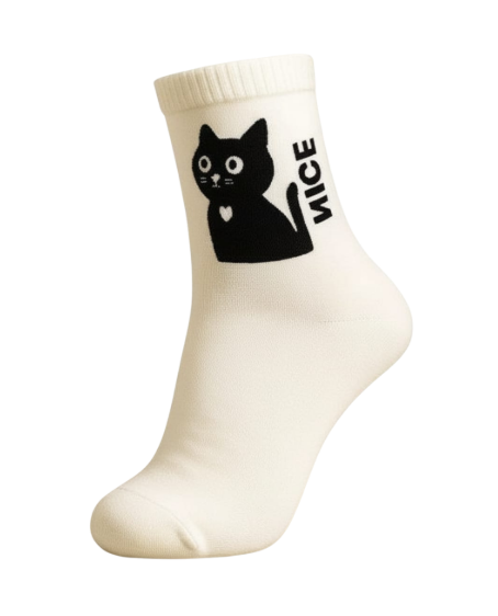 Meia branca com desenho de gato