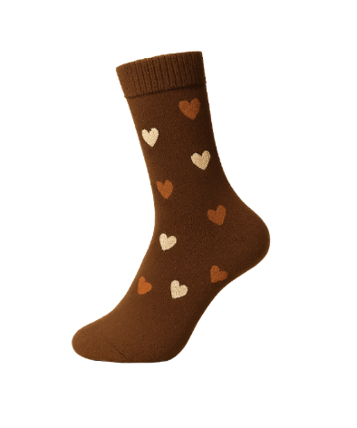 Meia castanha escura com corações