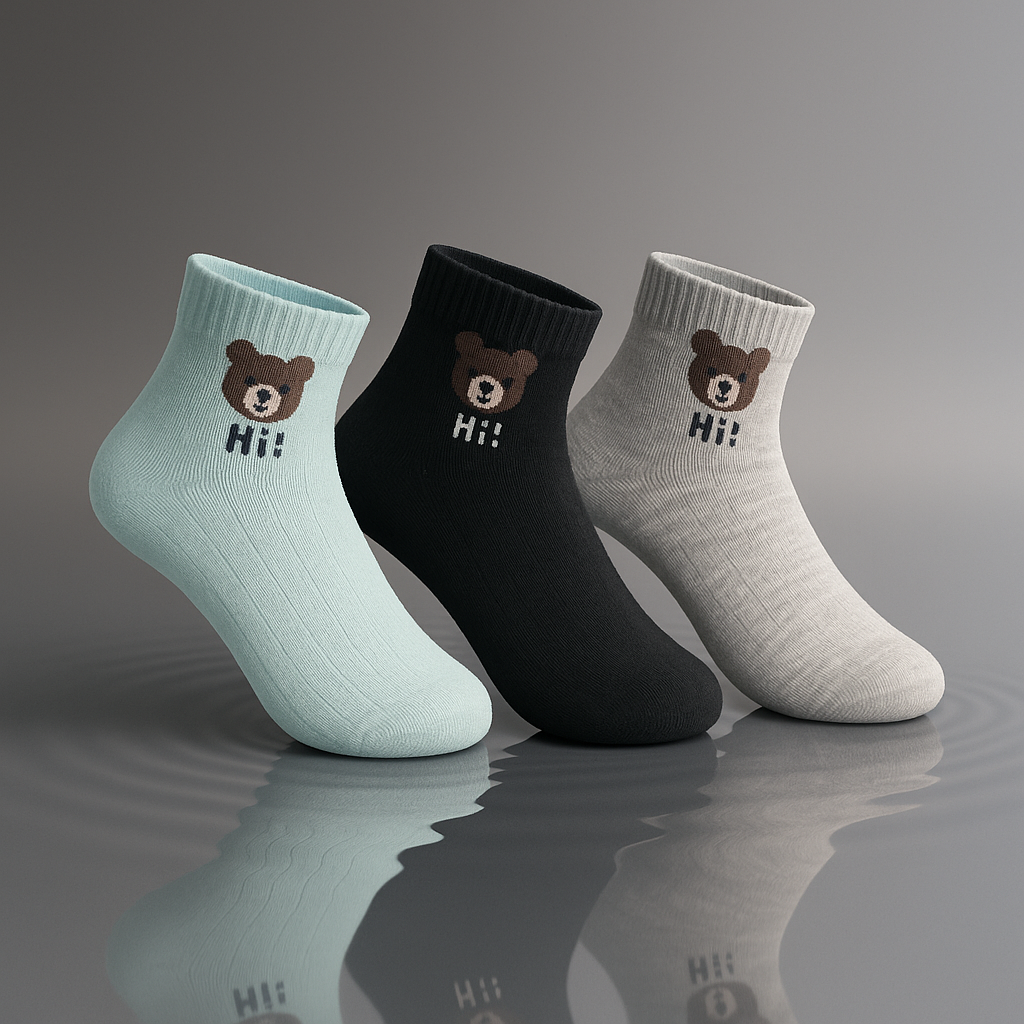 Conjunto de 3 pares de Meias com Estampa de Urso
