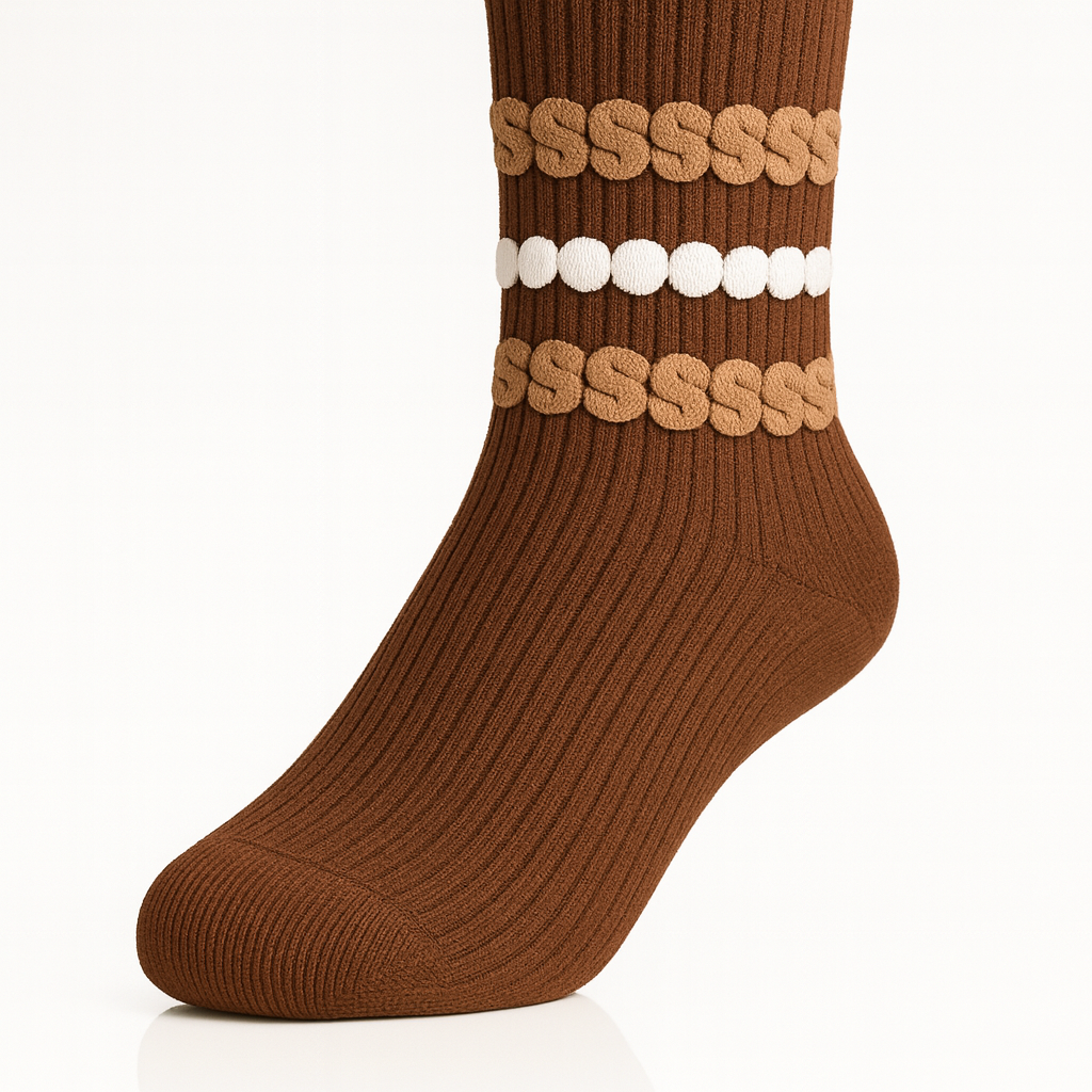 Meia castanha com detalhes em relevo